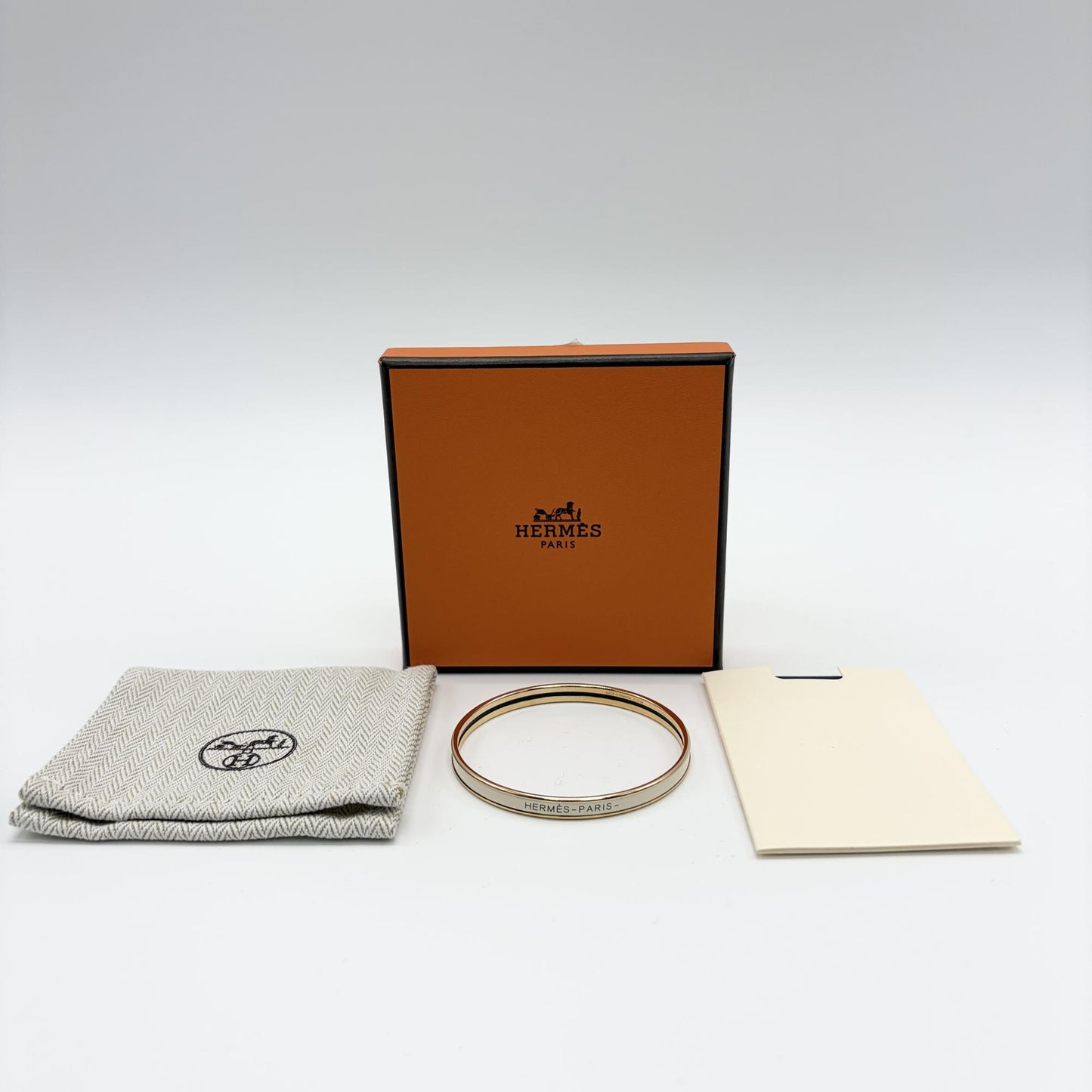 Hermès Narrow Enamel Bangle Ivory Gold Hardware