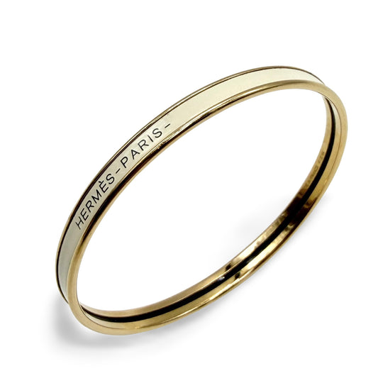 Hermès Narrow Enamel Bangle Ivory Gold Hardware
