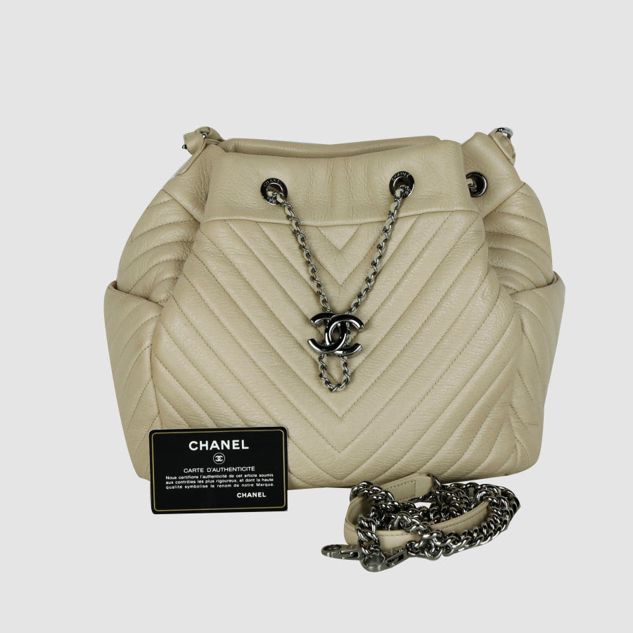 Chevron Drawstring Bucket Bag Shoulder Bag