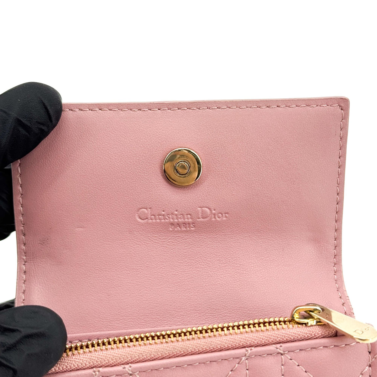 Dior Lady Dior wallet pink gold hardware