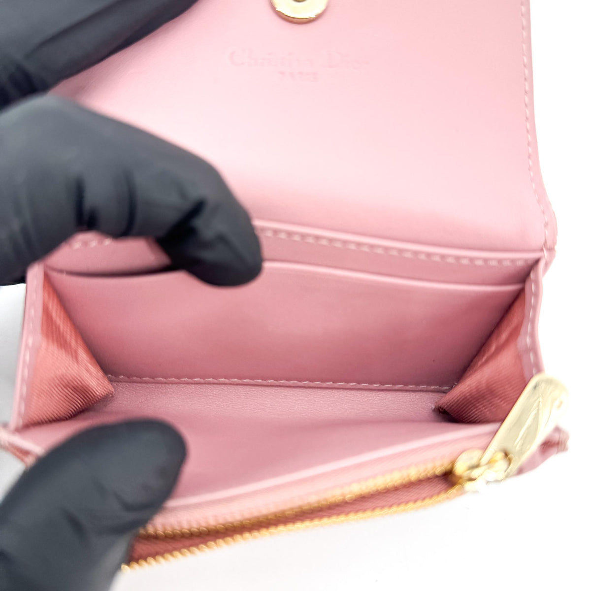 Dior Lady Dior wallet pink gold hardware