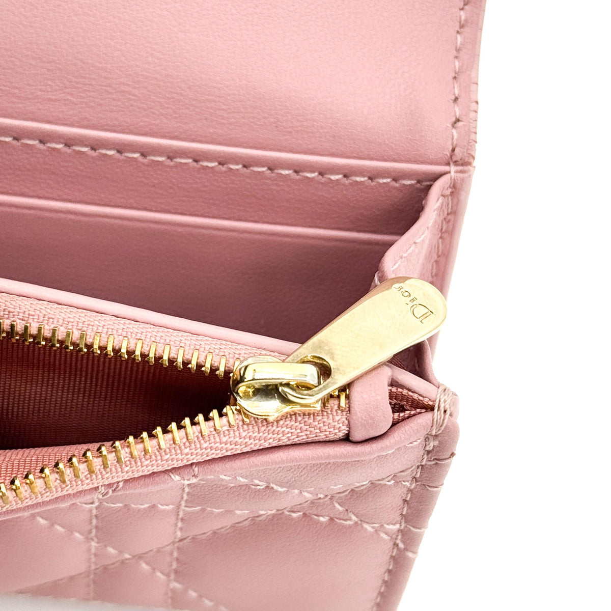 Dior Lady Dior wallet pink gold hardware