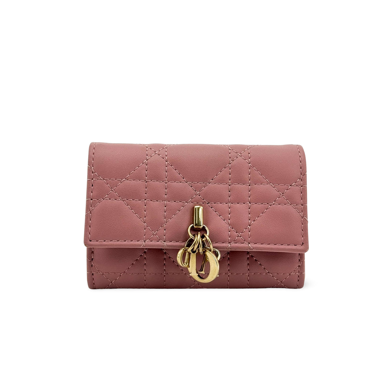 Dior Lady Dior wallet pink gold hardware