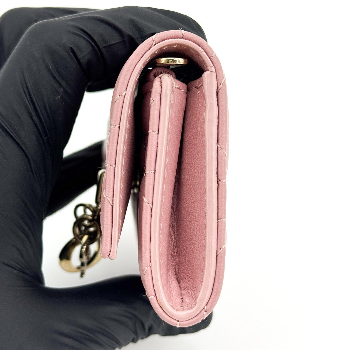Dior Lady Dior wallet pink gold hardware
