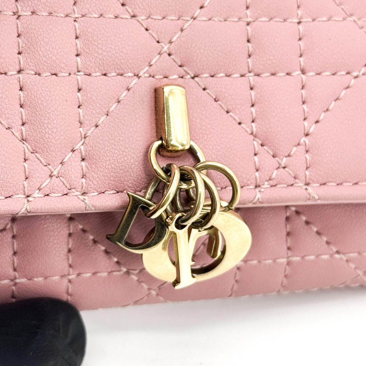 Dior Lady Dior wallet pink gold hardware