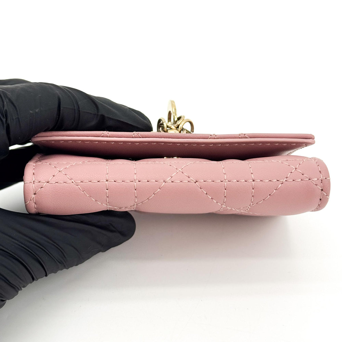 Dior Lady Dior wallet pink gold hardware