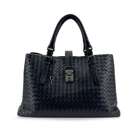 Bottega Veneta Small Intrecciato Roma Bag Black