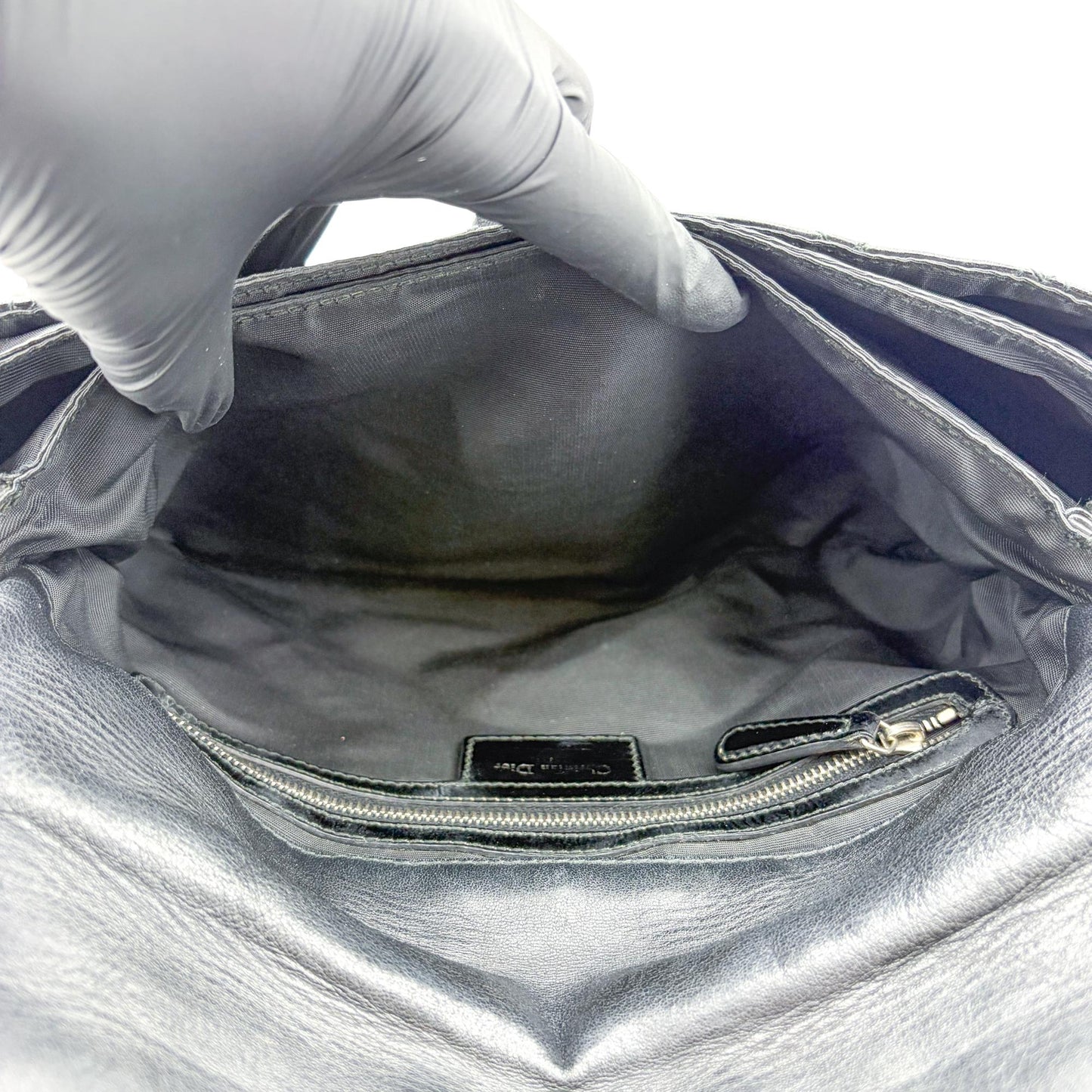 Dior Cannage Patent Flap Shoulder Bag Black