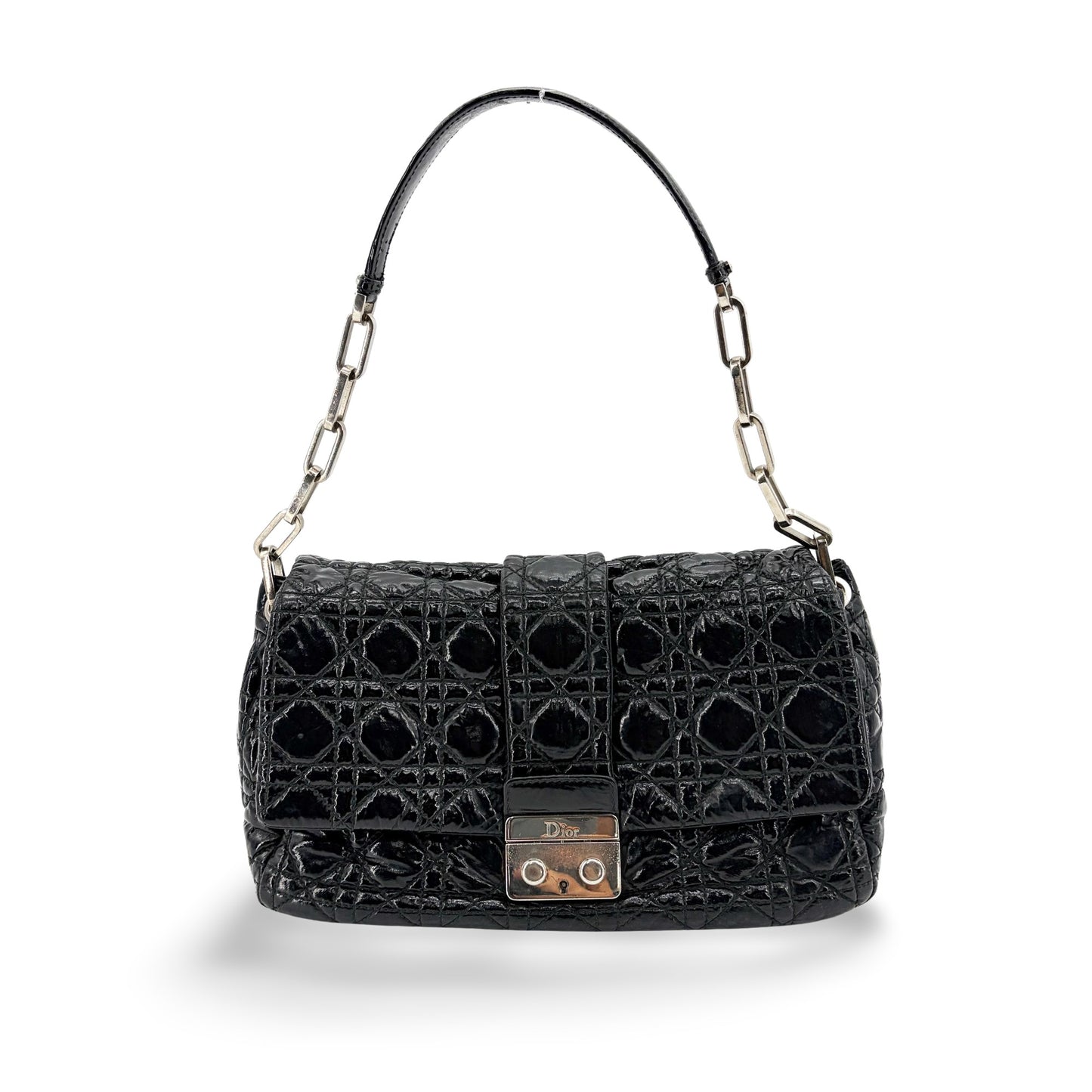 Dior Cannage Patent Flap Shoulder Bag Black