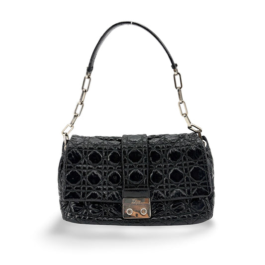 Dior Cannage Patent Flap Shoulder Bag Black
