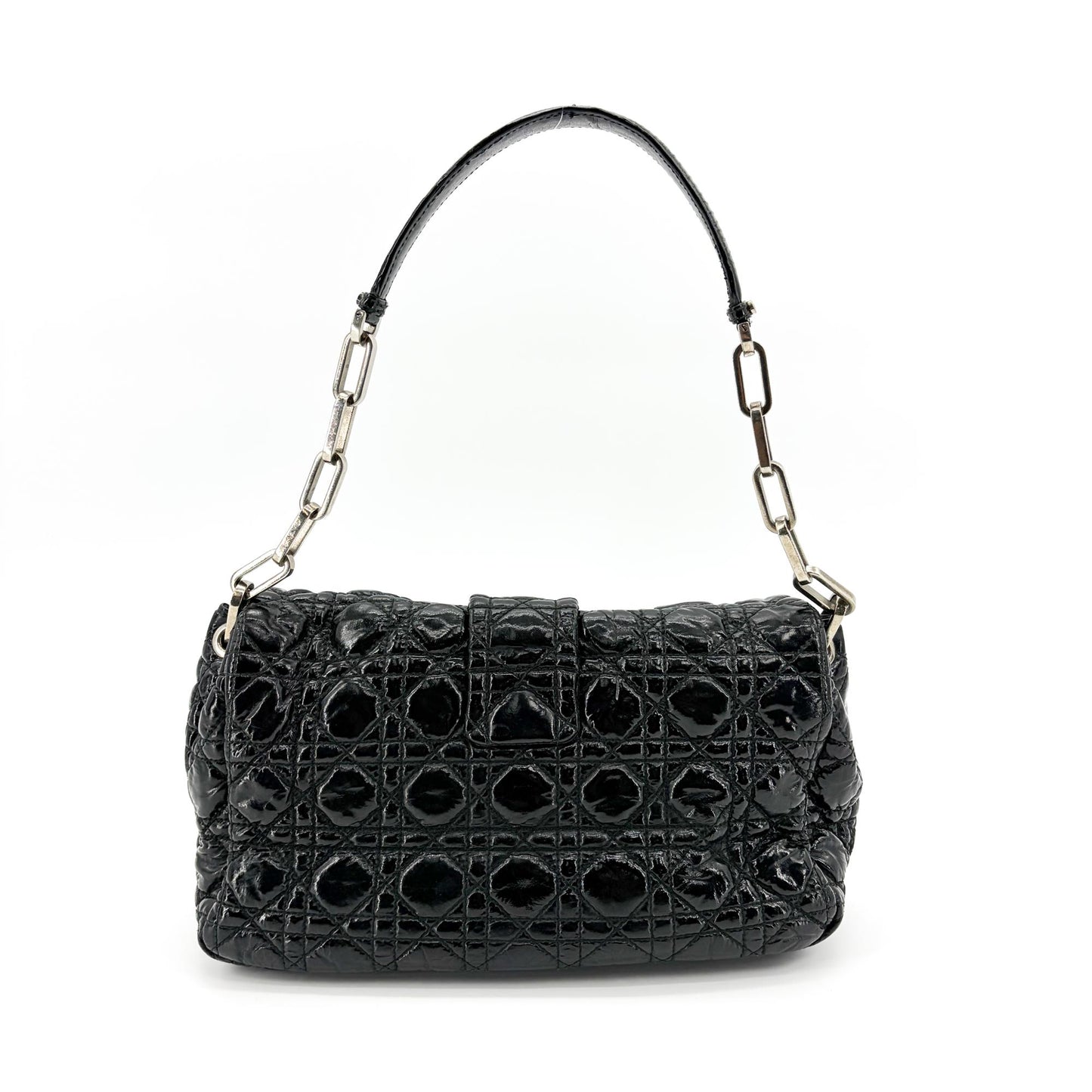 Dior Cannage Patent Flap Shoulder Bag Black