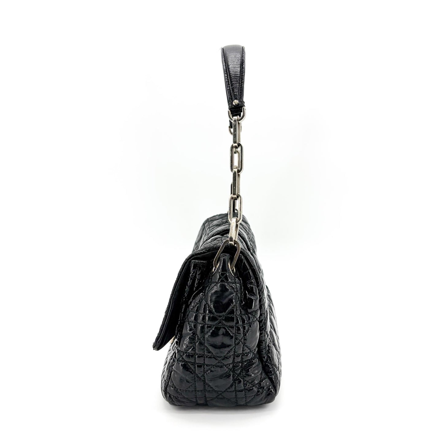 Dior Cannage Patent Flap Shoulder Bag Black