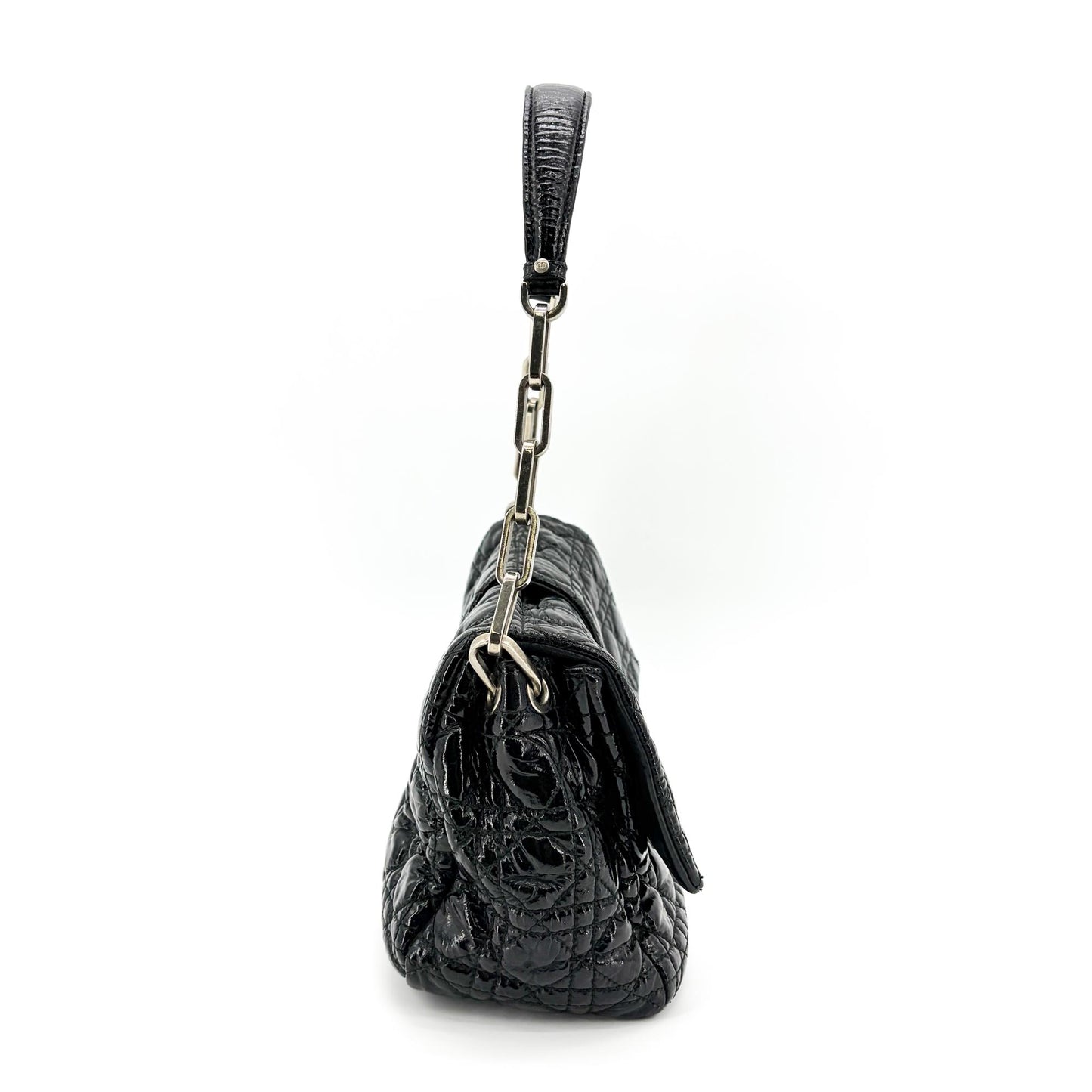 Dior Cannage Patent Flap Shoulder Bag Black