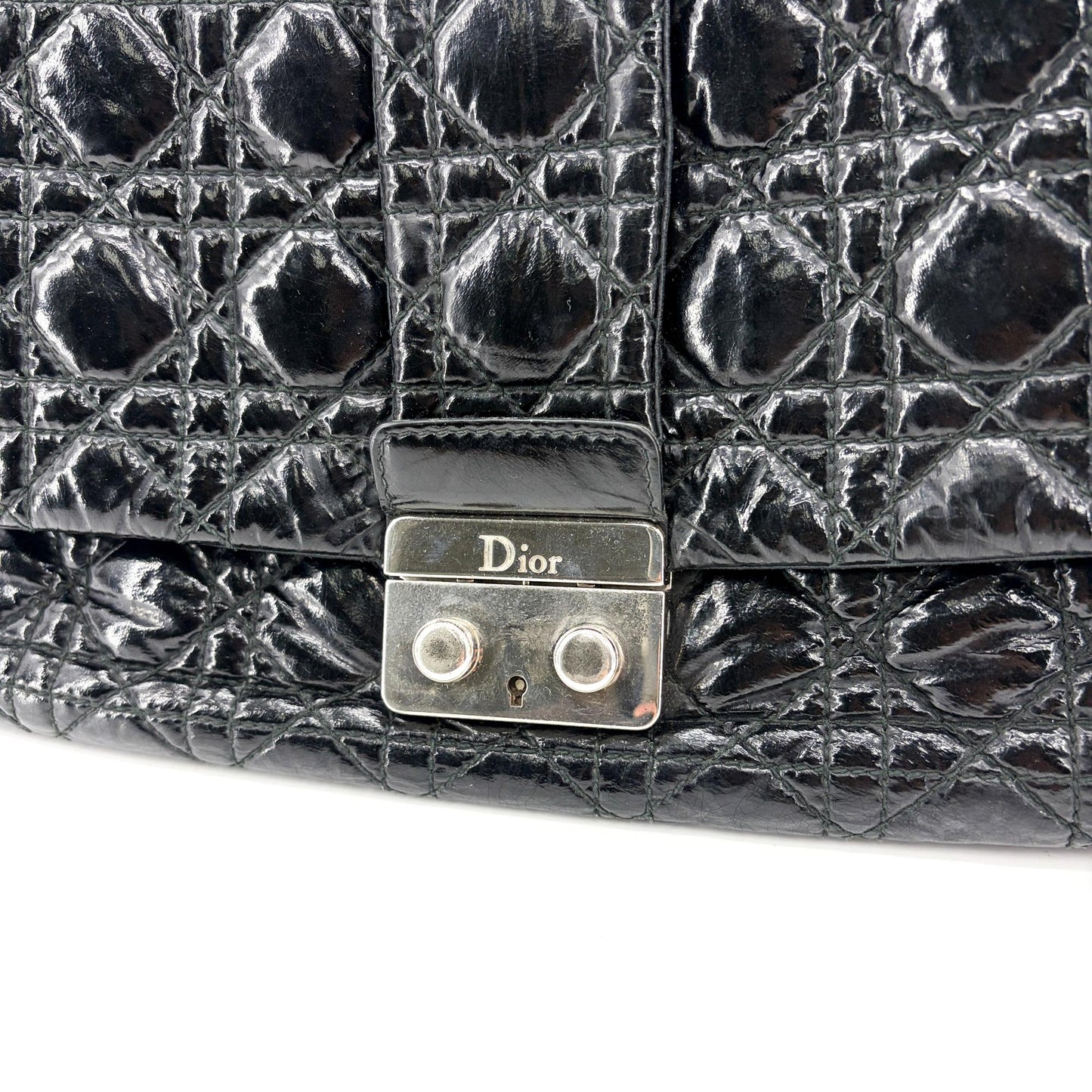 Dior Cannage Patent Flap Shoulder Bag Black