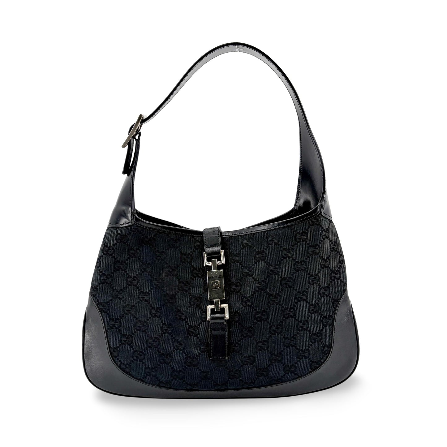 Gucci Jackie GG Canvas Piston Shoulder Bag Black