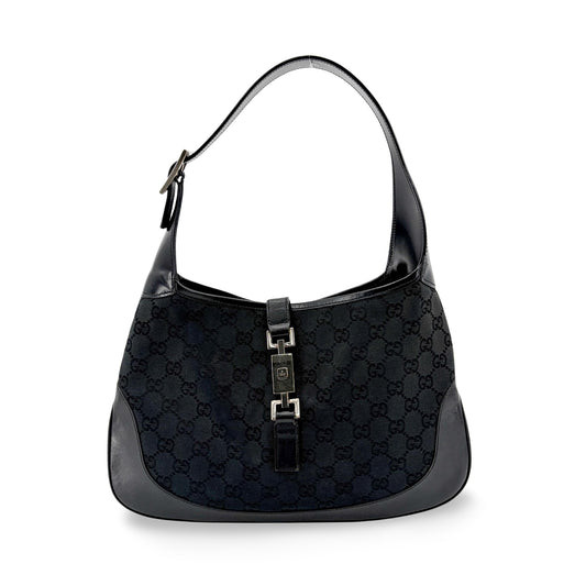Gucci Jackie GG Canvas Piston Shoulder Bag Black