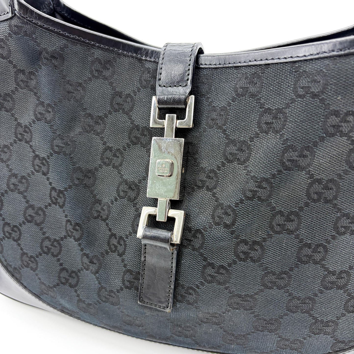 Gucci Jackie GG Canvas Piston Shoulder Bag Black