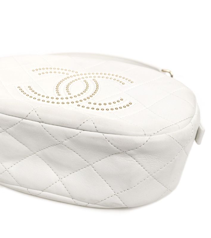 Chanel White Studded CC Chain Shoulder Bag