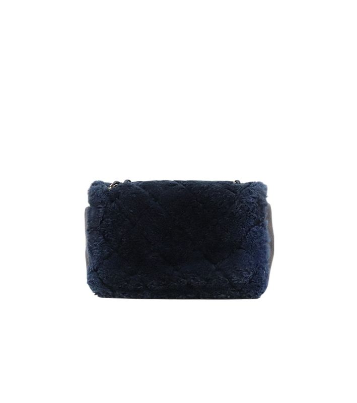 Chanel Navy Shearling Chain Shoulder Bag