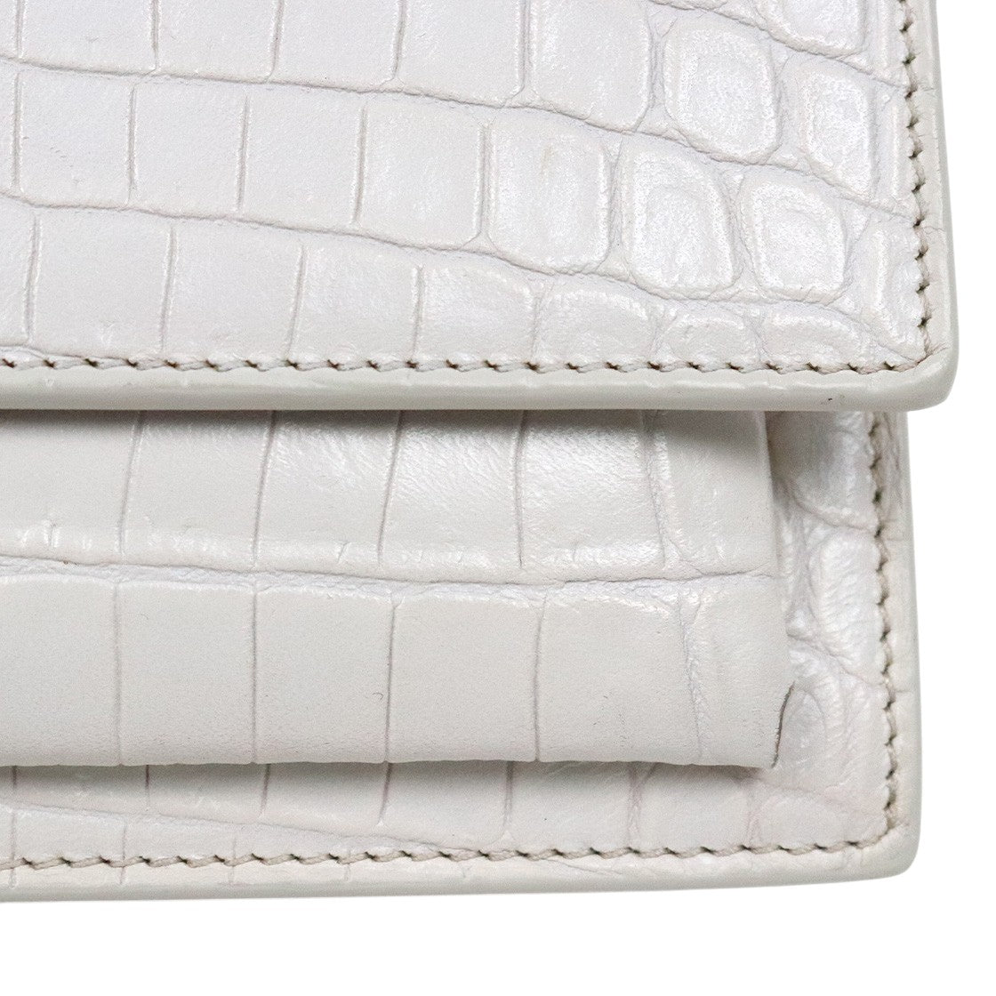 Saint Laurent White Crocodile-Embossed Sunset Shoulder Bag