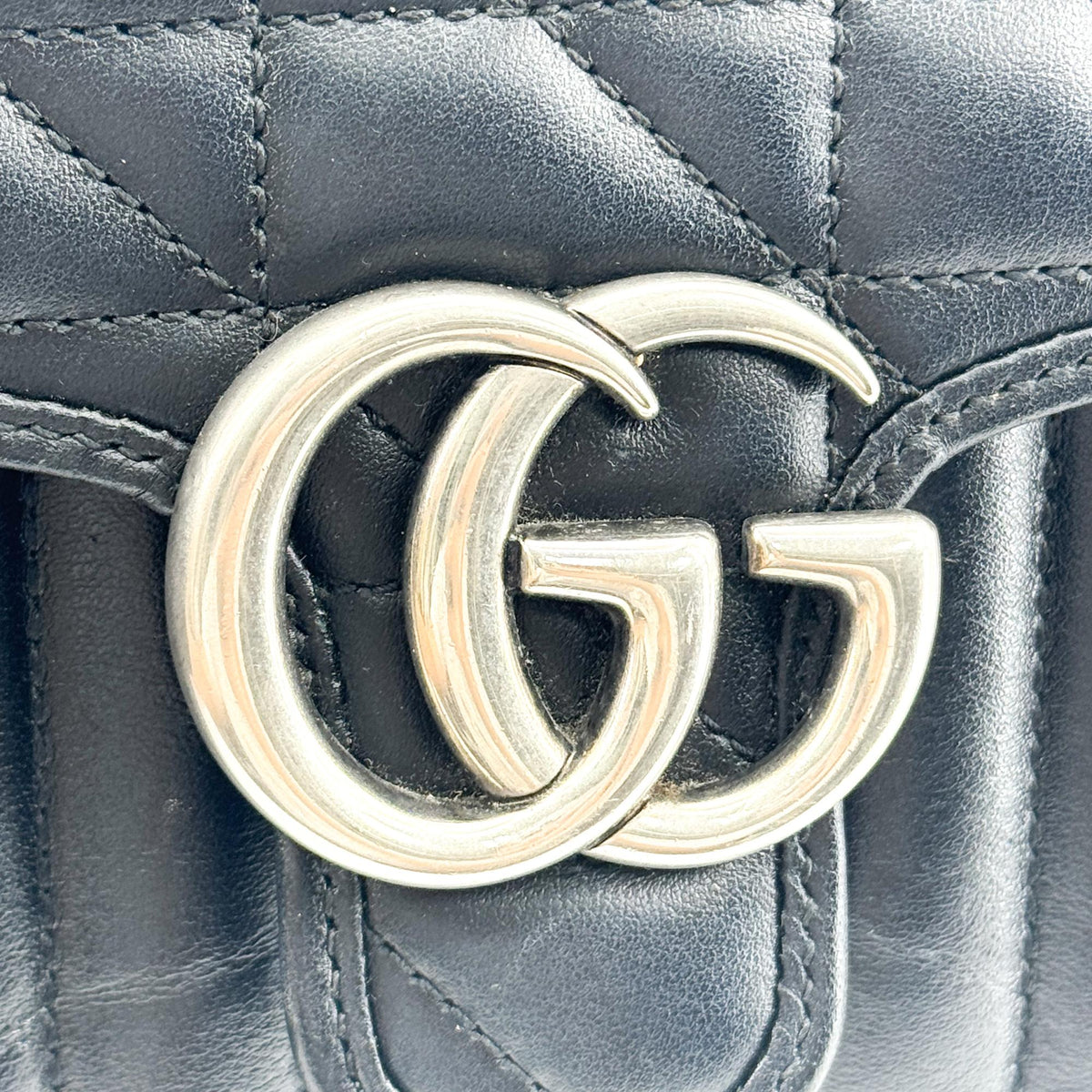 Gucci GG Marmont Mini Top Handle Bag Black Silver