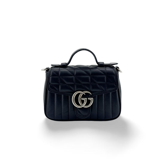 Gucci GG Marmont Mini Top Handle Bag Black Silver