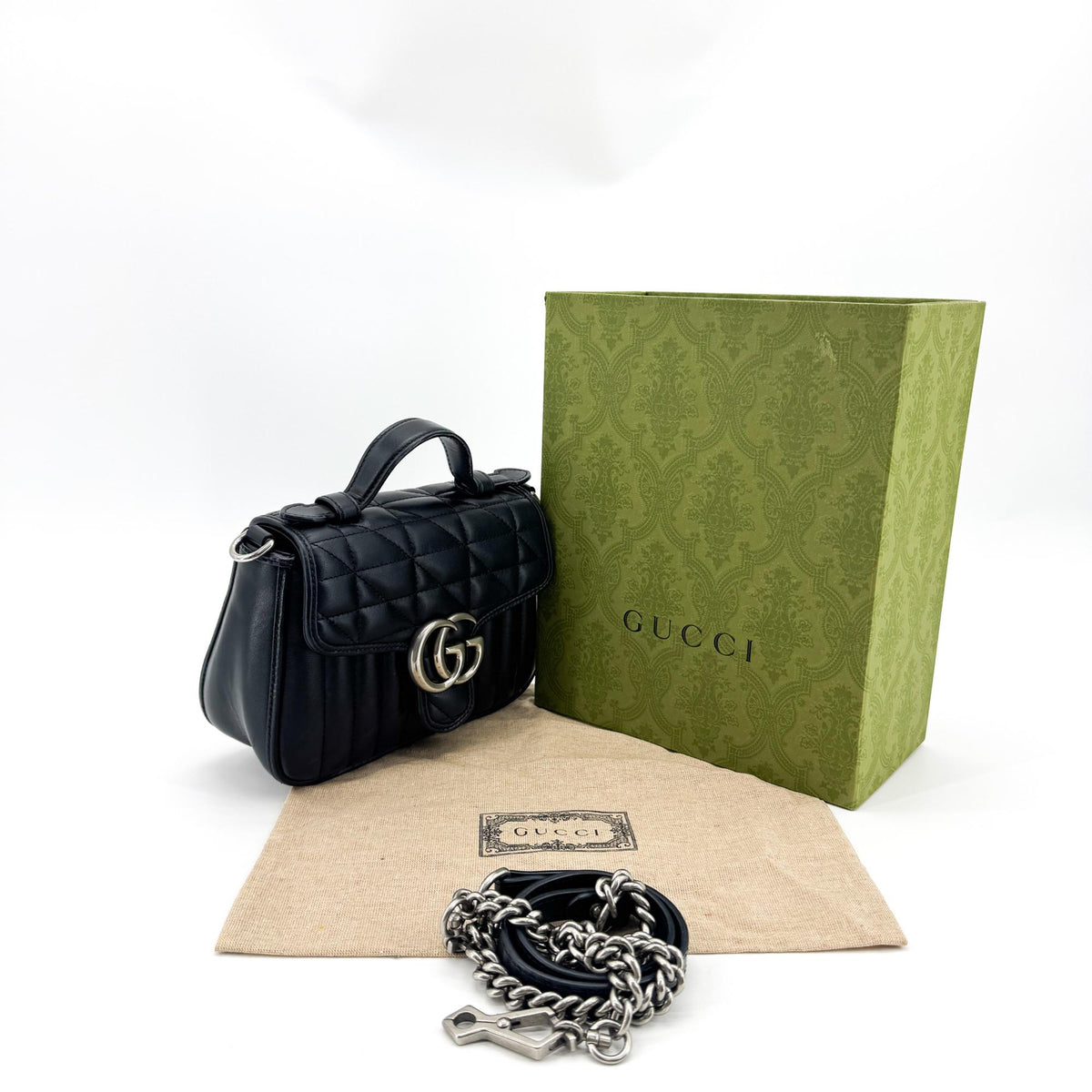 Gucci GG Marmont Mini Top Handle Bag Black Silver