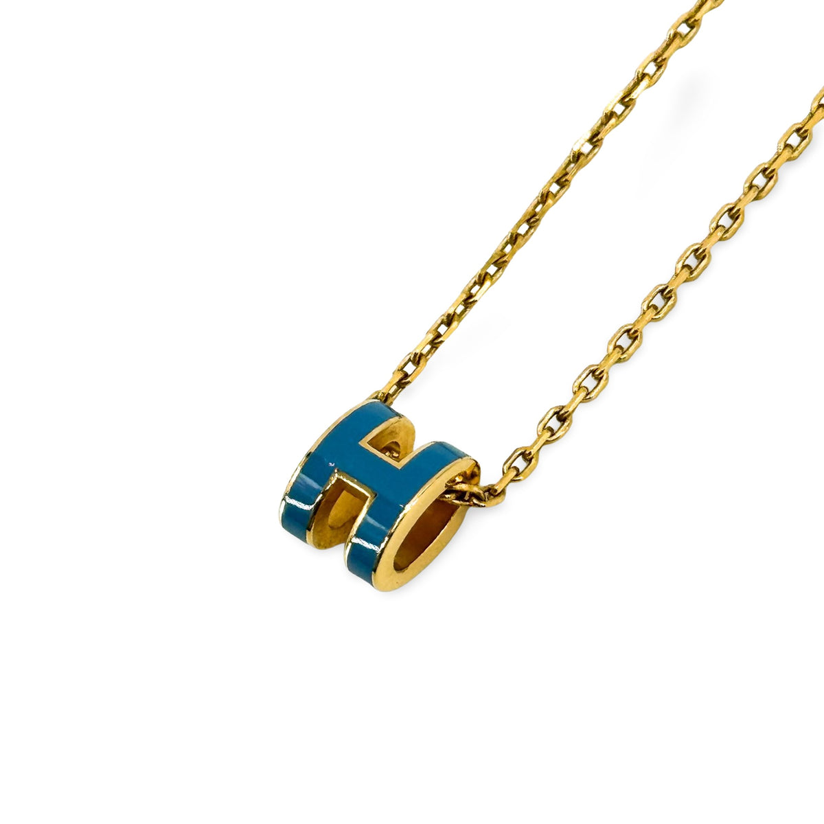 Hermès Mini Pop H Necklace Gold Blue