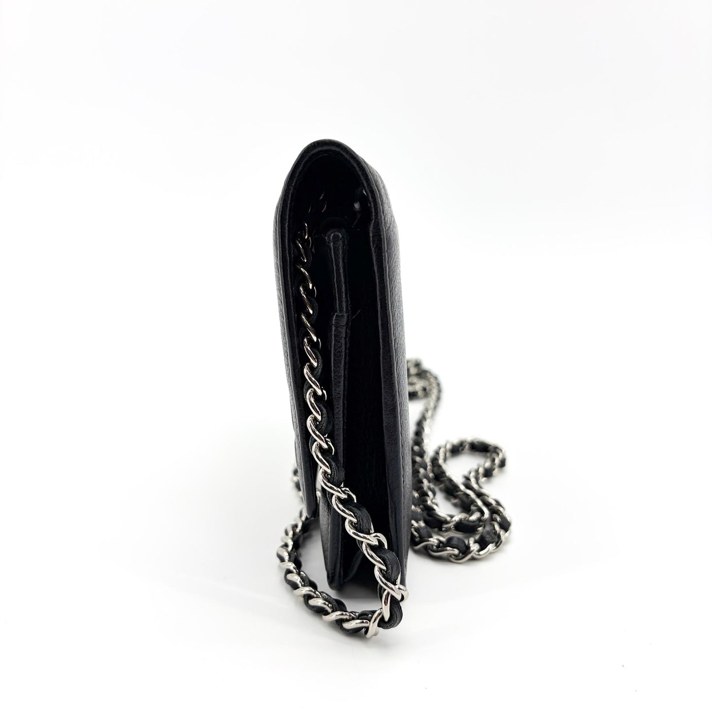 Chanel Camellia Wallet on Chain Black with Silver Hardware