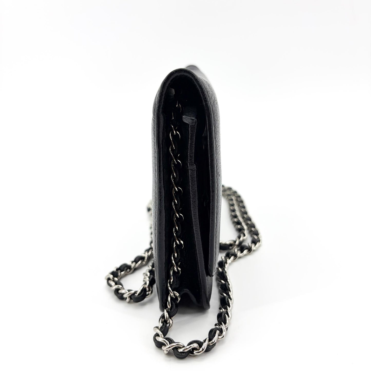Chanel Camellia Wallet on Chain Black with Silver Hardware