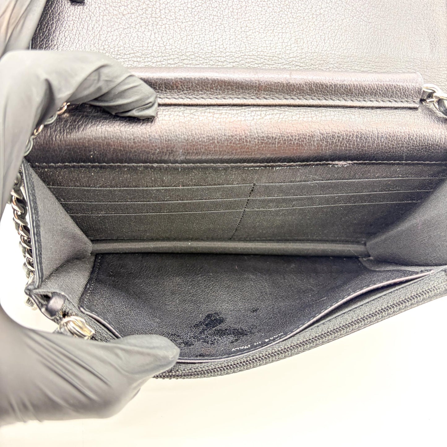 Chanel Camellia Wallet on Chain Black with Silver Hardware