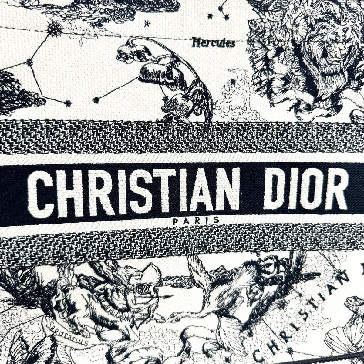 Dior Book Tote Bag Medium White Black Zodiac Embroidery