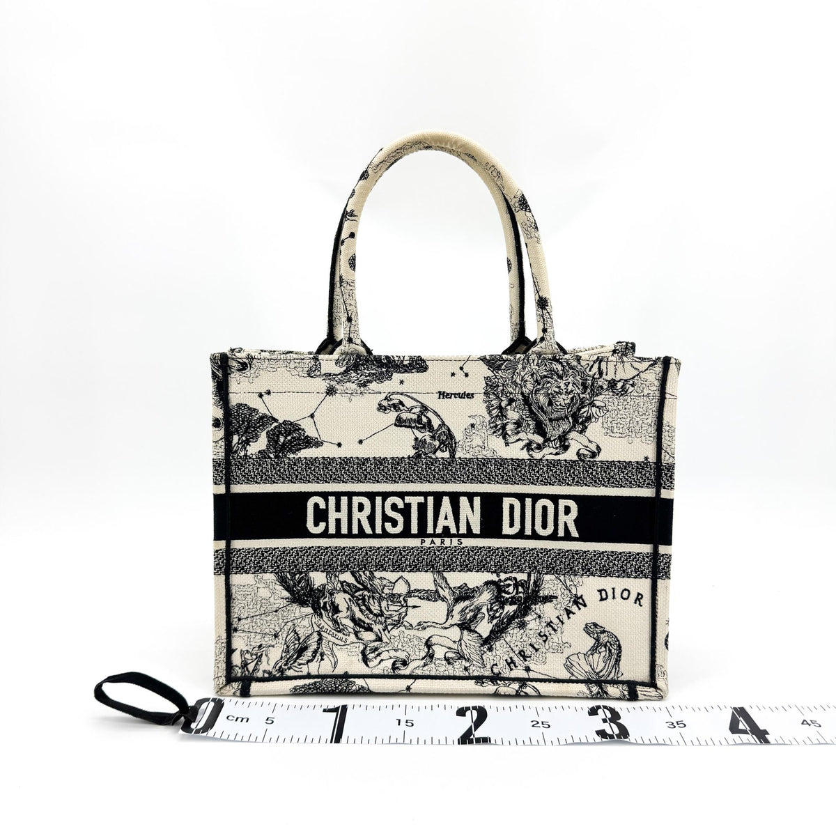 Dior Book Tote Bag Medium White Black Zodiac Embroidery