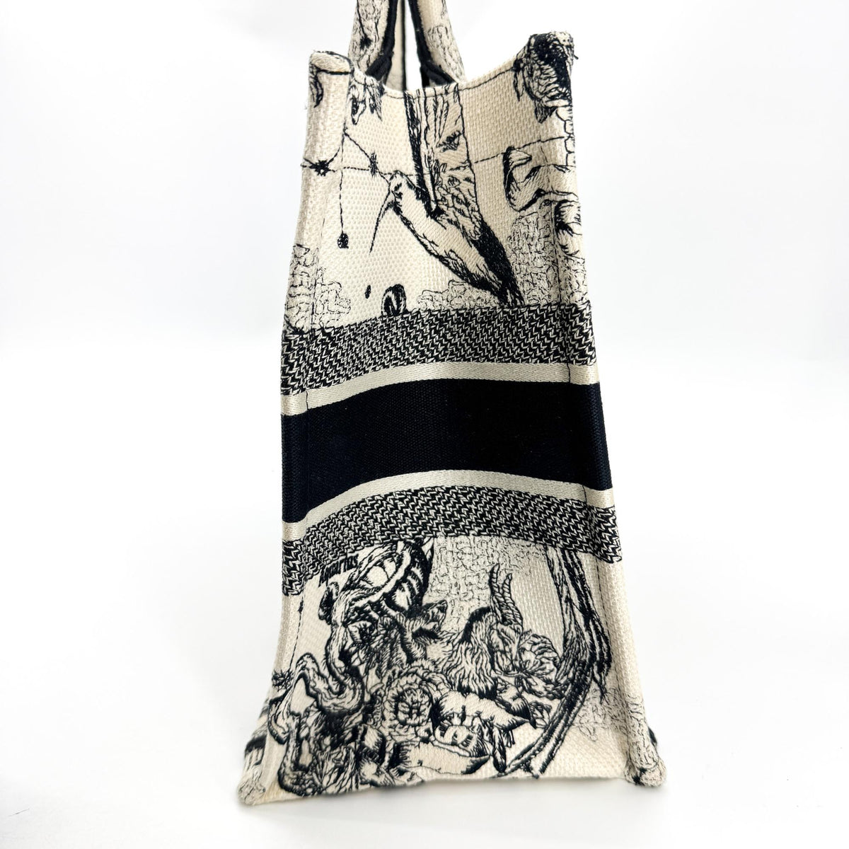 Dior Book Tote Bag Medium White Black Zodiac Embroidery