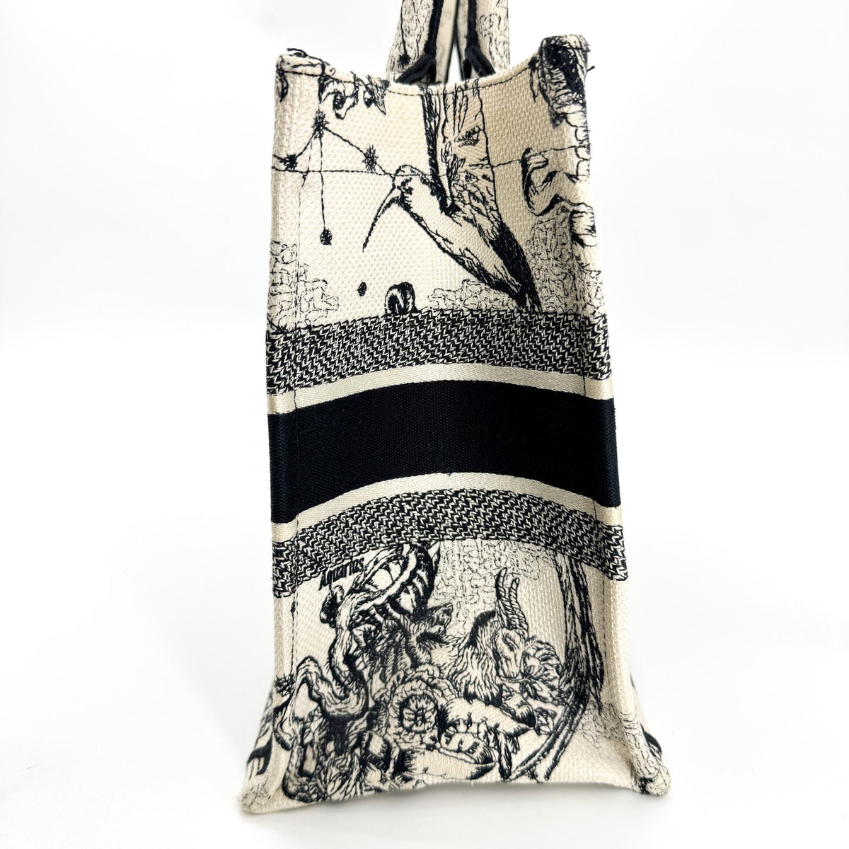 Dior Book Tote Bag Medium White Black Zodiac Embroidery
