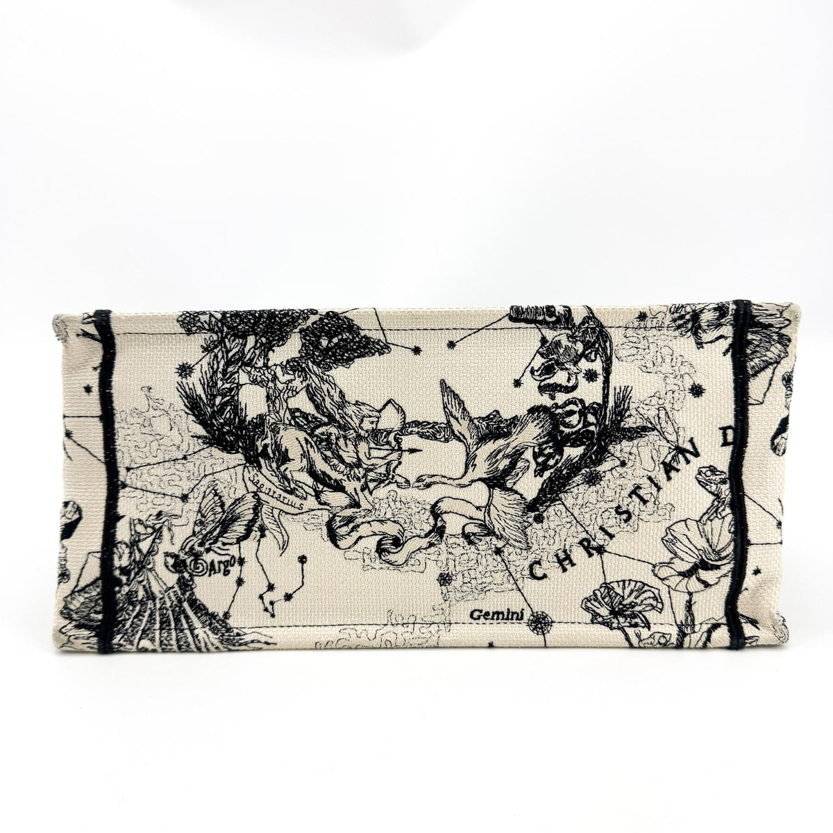 Dior Book Tote Bag Medium White Black Zodiac Embroidery