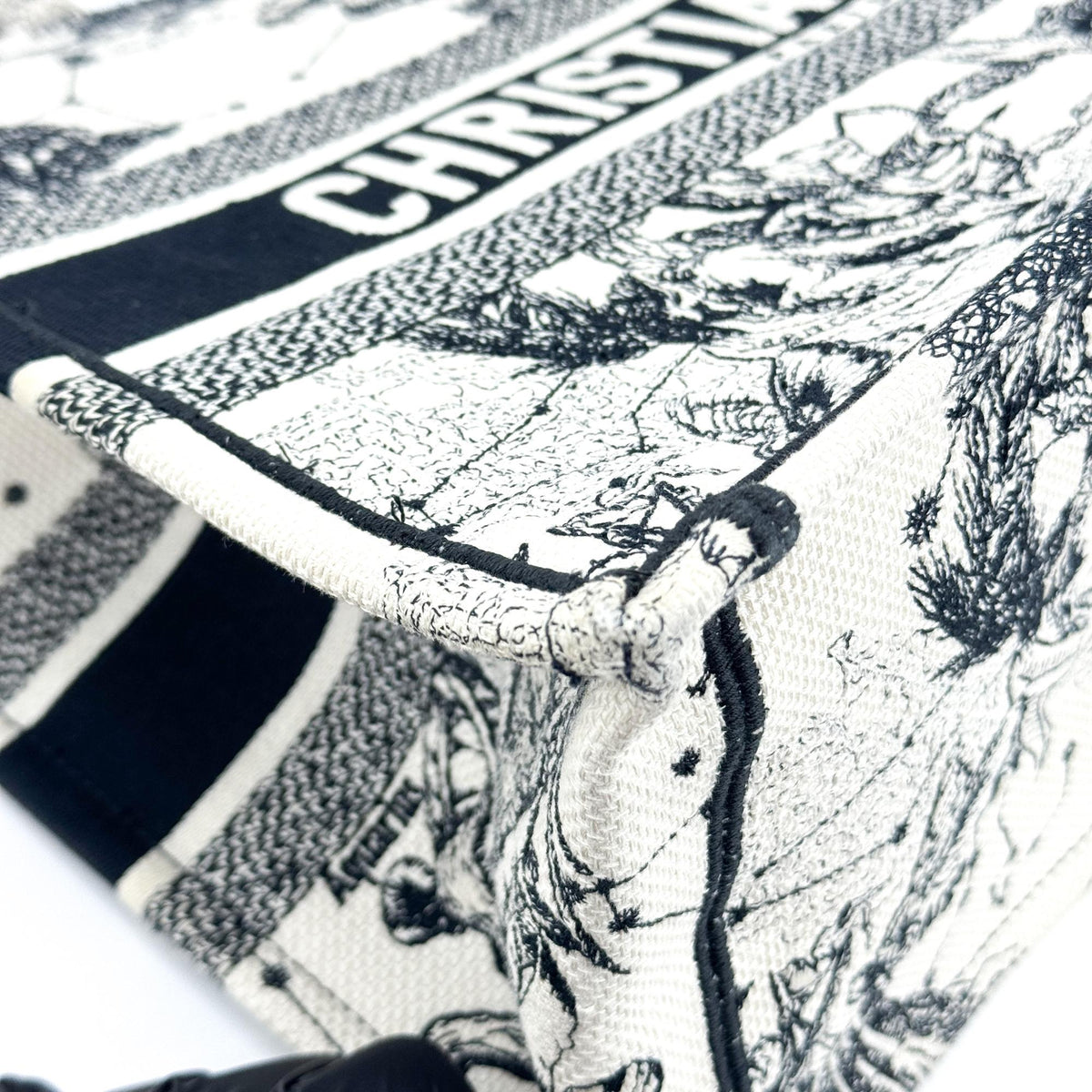 Dior Book Tote Bag Medium White Black Zodiac Embroidery