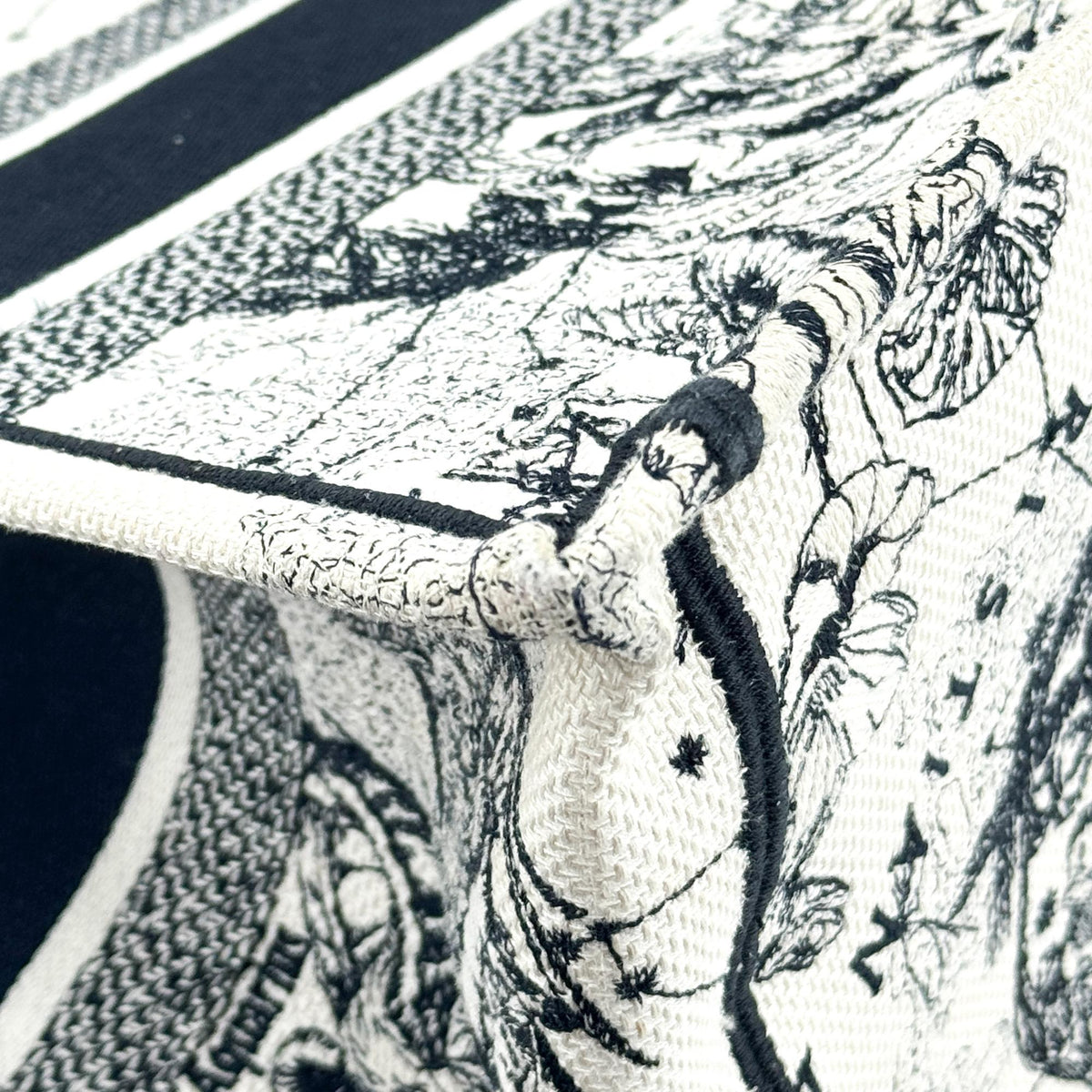 Dior Book Tote Bag Medium White Black Zodiac Embroidery