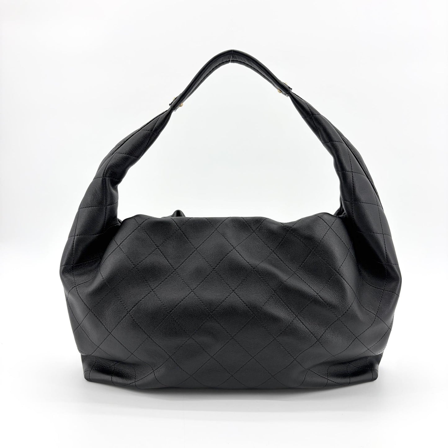 Chanel Quilted CC Charm Hobo Bag Black with Gold Hardware