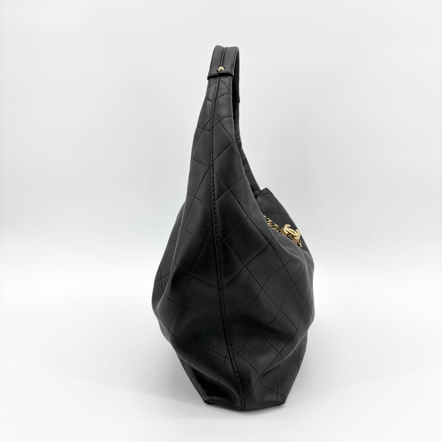 Chanel Quilted CC Charm Hobo Bag Black with Gold Hardware
