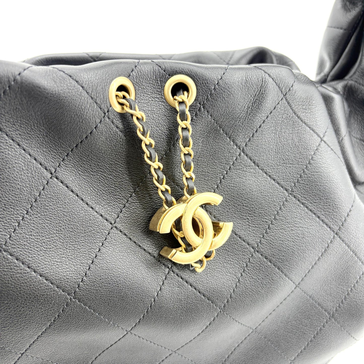 Chanel Quilted CC Charm Hobo Bag Black with Gold Hardware