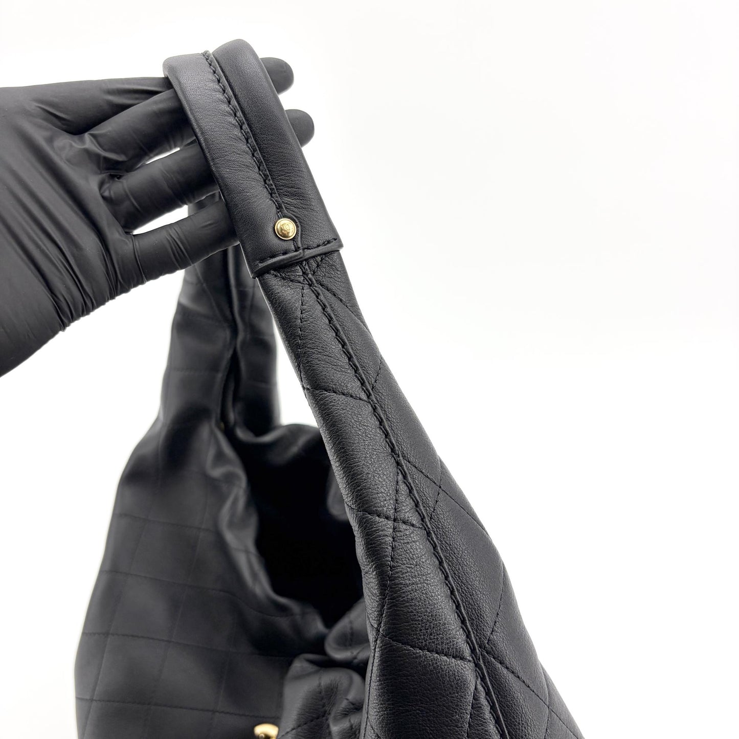 Chanel Quilted CC Charm Hobo Bag Black with Gold Hardware