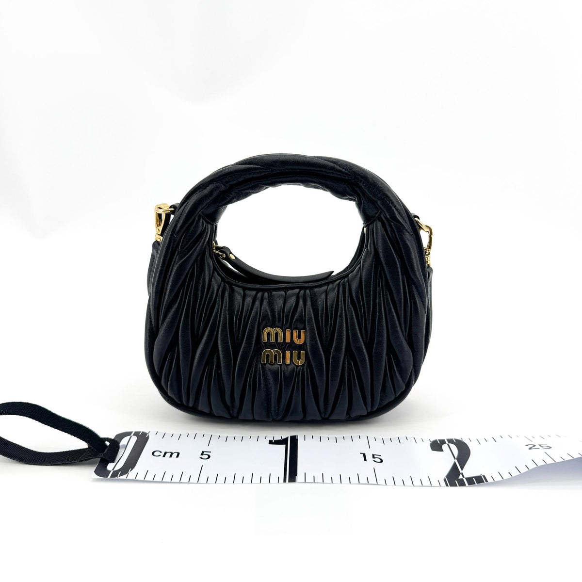 Miu Miu Wander Matelassé Napa Leather Micro Hobo Bag Black