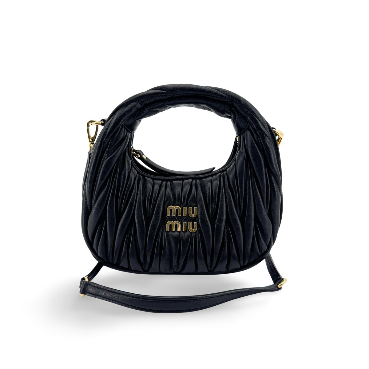 Miu Miu Wander Matelassé Napa Leather Micro Hobo Bag Black