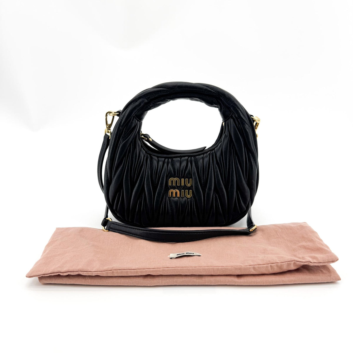 Miu Miu Wander Matelassé Napa Leather Micro Hobo Bag Black