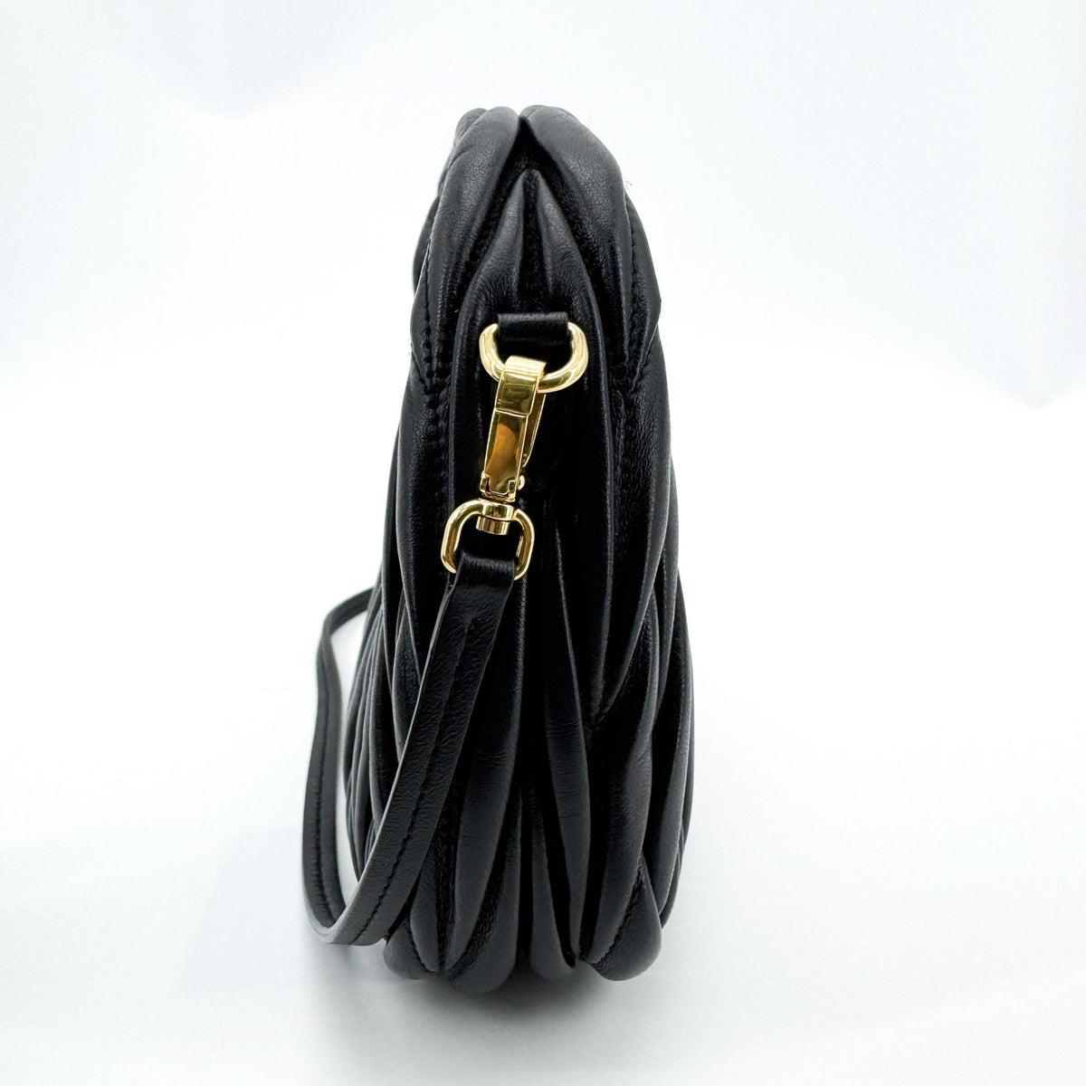 Miu Miu Wander Matelassé Napa Leather Micro Hobo Bag Black