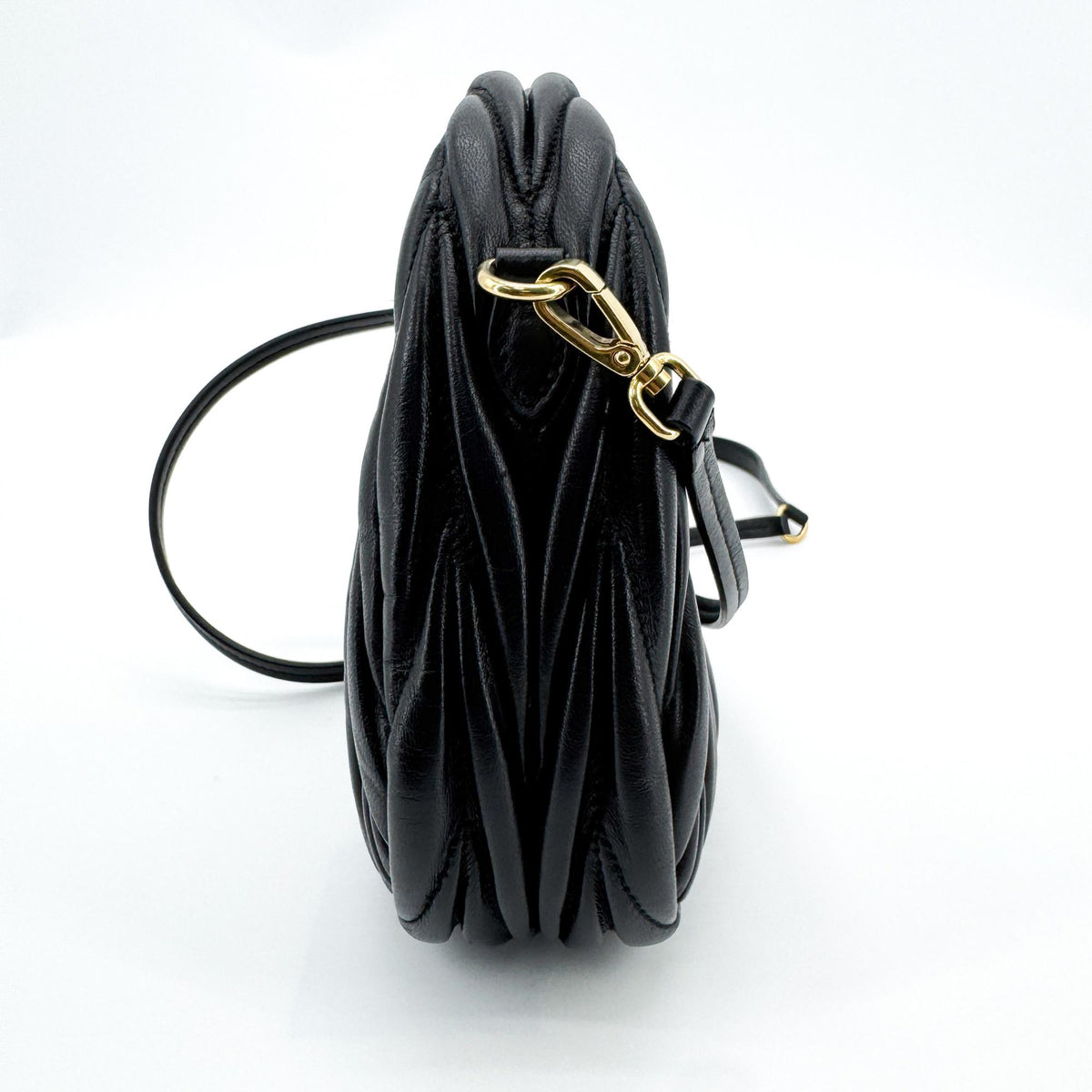 Miu Miu Wander Matelassé Napa Leather Micro Hobo Bag Black