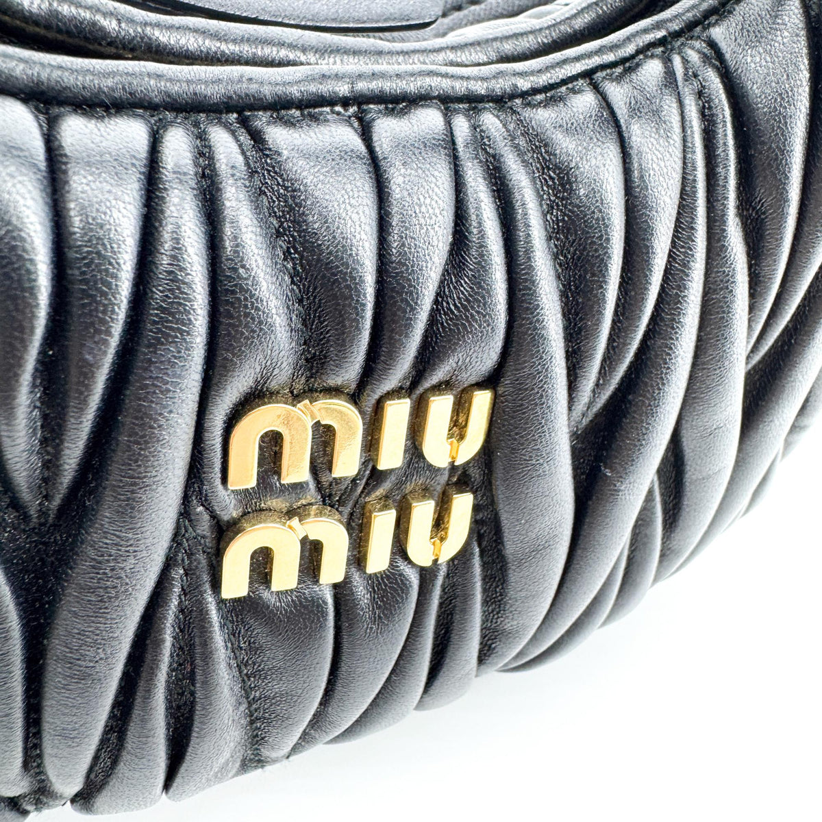 Miu Miu Wander Matelassé Napa Leather Micro Hobo Bag Black