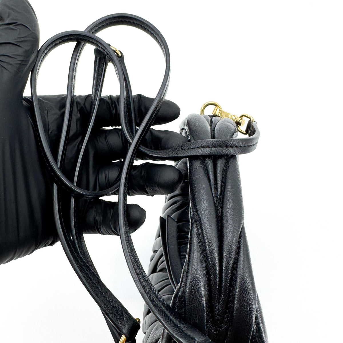 Miu Miu Wander Matelassé Napa Leather Micro Hobo Bag Black