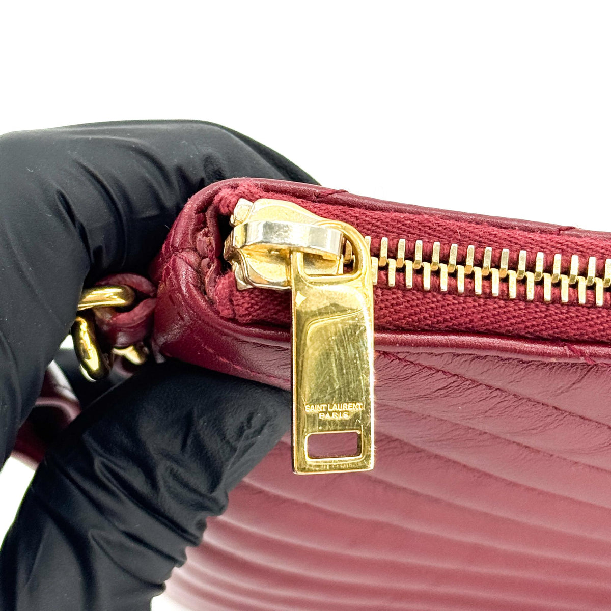 Saint Laurent Cassandra Monogram Quilted Clutch Burgundy Gold Hardware